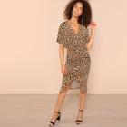 Romwe Twist Split Front Leopard Print Dress