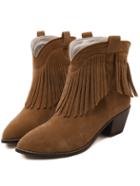 Romwe Brown Pointy Tassel Boots