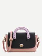 Romwe Twist Lock Satchel Bag With Contrast Handle