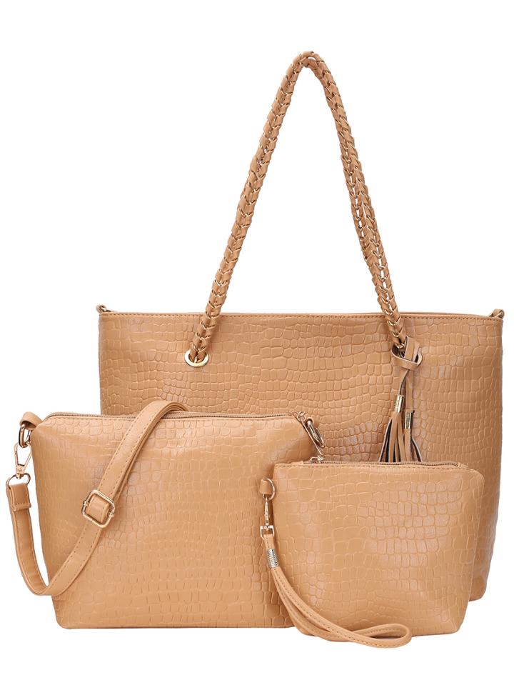 Romwe Faux Crocodile Embossed 3pcs Bag Set