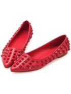 Romwe Red Pointy Studded Flats