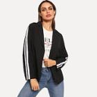 Romwe Notch Collar Striped Side Blazer