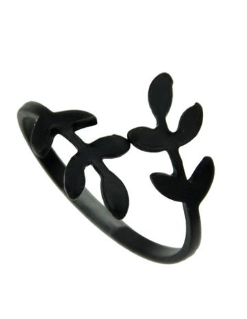 Romwe Black Simple Leaf Shape Rings
