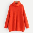 Romwe Neon Orange High Neck Solid Jumper