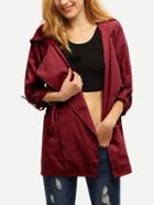 Romwe Burgundy Drawstring Pockets Hooded Coat