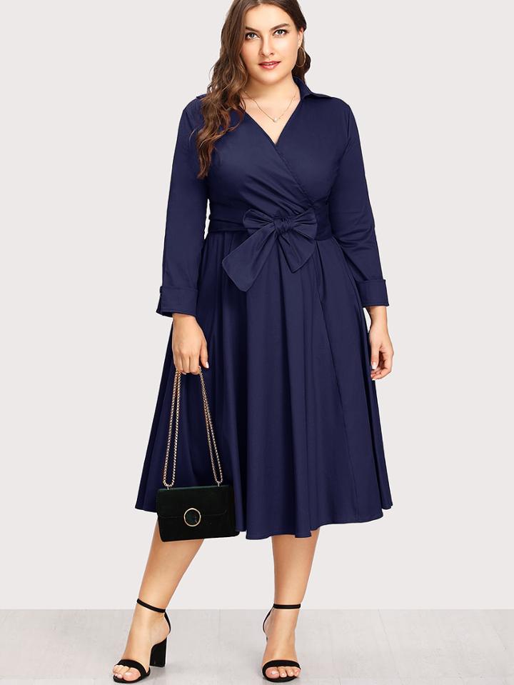 Romwe Surplice Neckline Self Tie Circle Dress
