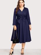 Romwe Surplice Neckline Self Tie Circle Dress