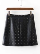 Romwe Studded Overlay Pu Skirt