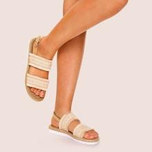 Romwe Fringe Trim Slingback Sandals