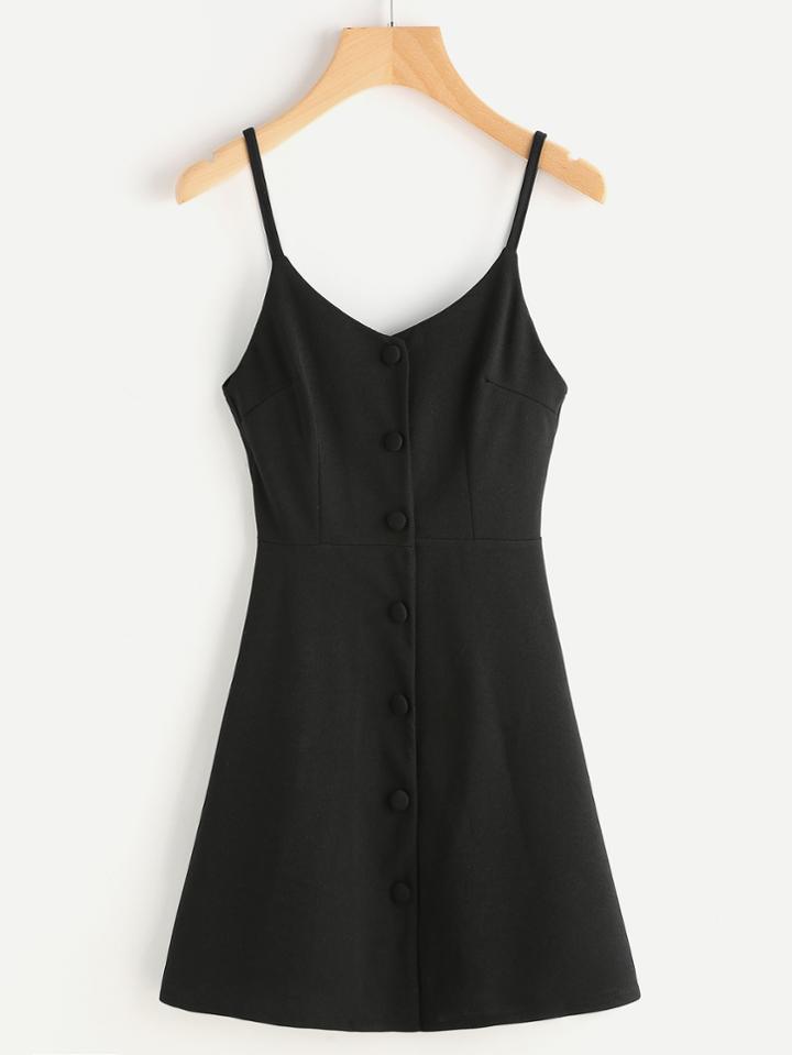 Romwe V Neckline Single Breasted A Line Cami Dress