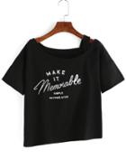 Romwe Letter Print Cutout T-shirt