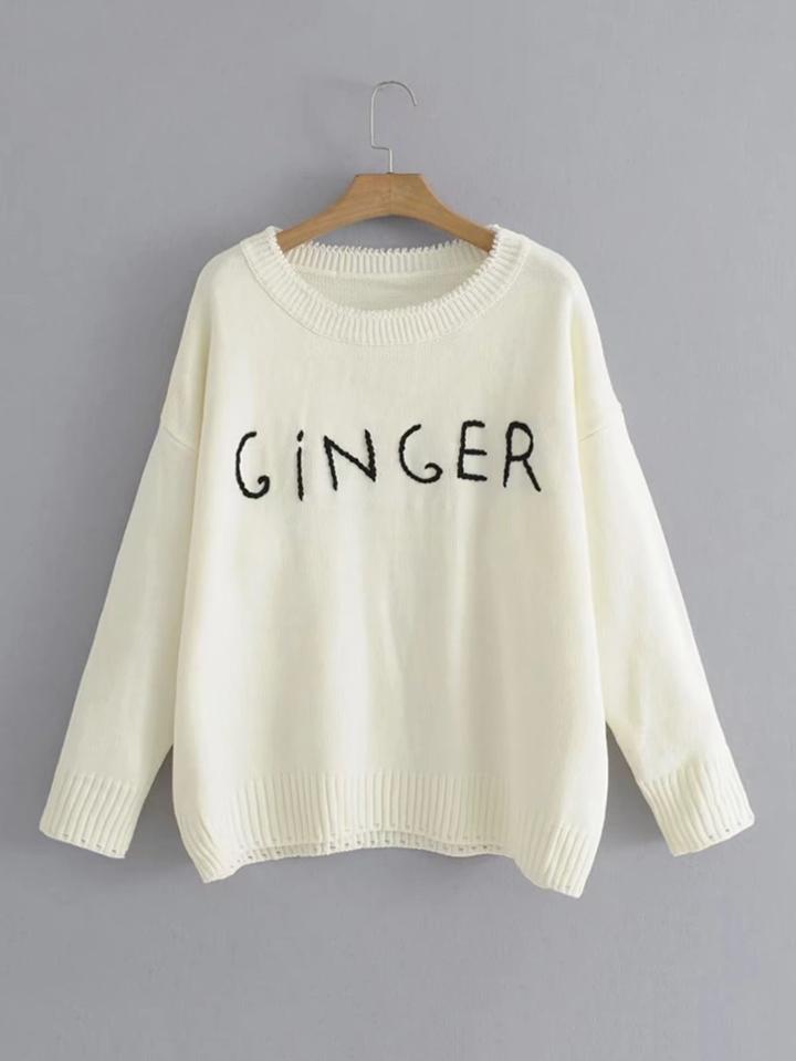Romwe Drop Shoulder Frayed Letter Jumper