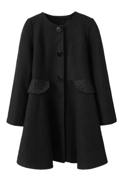 Romwe Single-breasted Black Swing Coat