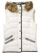 Romwe Hooded Zippers Pockets White Vest