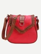 Romwe Red Contrast Whipstitch Trim Saddle Bag