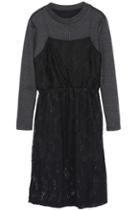 Romwe Long Sleeve Contrast Lace Layer Black Dress
