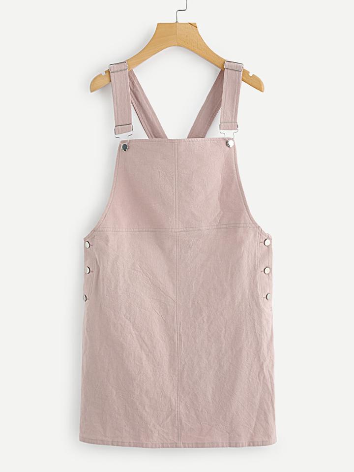 Romwe Button Side Solid Overall Dress