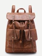Romwe Double Pocket And Buckle Front Pu Backpack