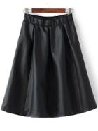 Romwe Elastic Waist Zipper A-line Skirt