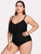 Romwe Adjustable Straps Fringe Swimsuit