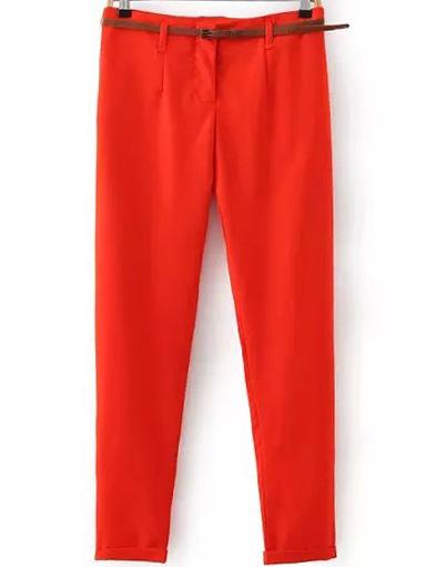 Romwe Women Slim Orange Pant With Belt