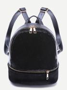 Romwe Black Faux Fur Covered Zip Front Backpack