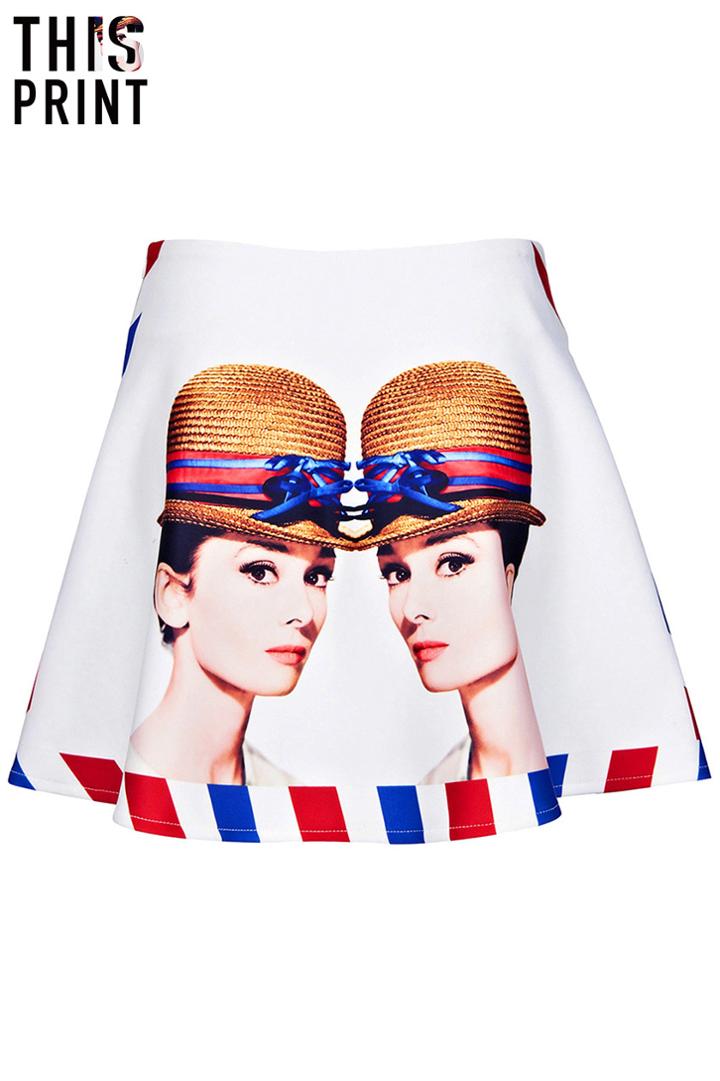 Romwe Hepburn Envelope Edge Print Skirt