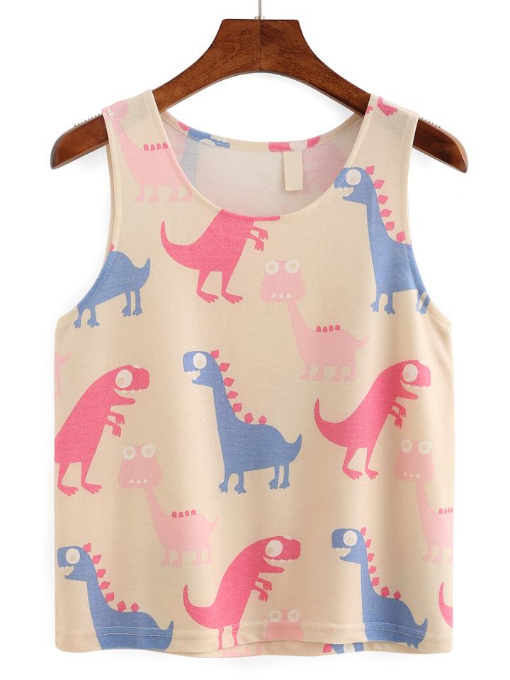 Romwe Dinosaur Print Tank Top