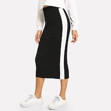 Romwe Contrast Sideseam Split Back Pencil Skirt