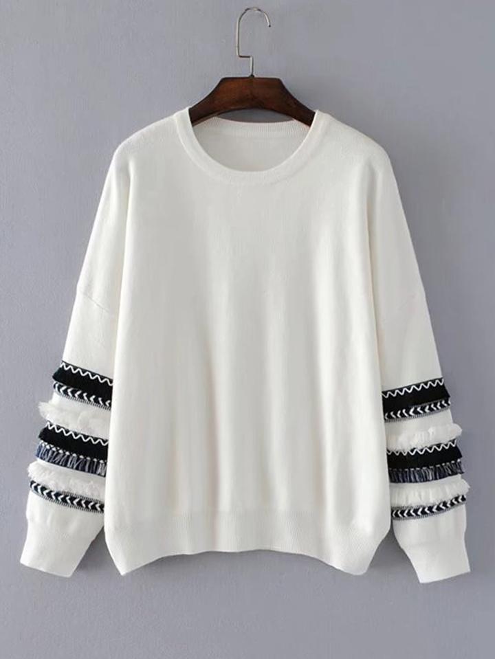 Romwe Ruffle & Tassel Insert Sleeve Knitwear