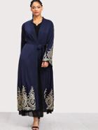 Romwe Lace Crochet Contrast Tie Waist Coat