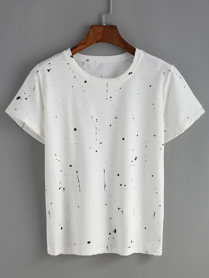 Romwe Speckled Print White T-shirt