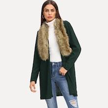 Romwe Open Front Faux Fur Neckline Coat