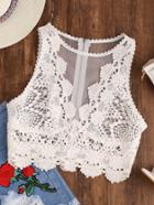 Romwe Scallop Lace Applique Exposed Zip Tulle Tank Top