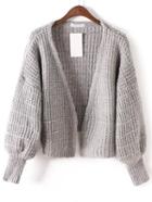 Romwe Lantern Sleeve Short Grey Cardigan