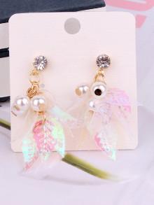 Romwe Iridescence Leaf Design Drop Earrings