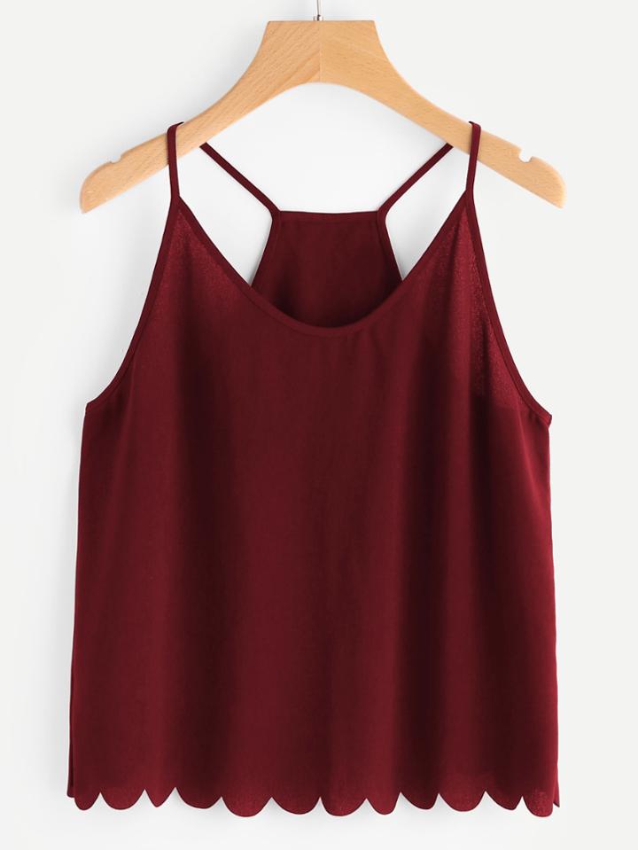 Romwe Overlap Back Scallop Edge Crop Top