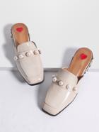 Romwe Apricot Faux Pearl Chunky Heeled Loafer Slippers