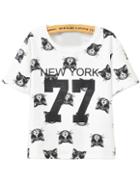 Romwe Cat New York 77 Print T-shirt