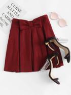 Romwe Bow Waist Box Pleated Skirt