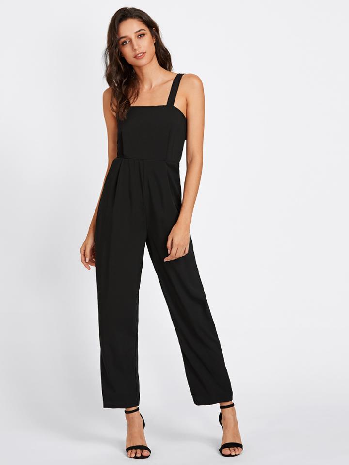 Romwe Adjustable Strap Button Back Jumpsuit