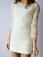 Romwe Sheer Lace Bodycon White Dress