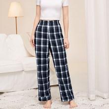 Romwe Plaid Elastic Waist Sleep Pants
