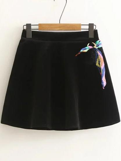 Romwe Black Elastic Waist A Line Skirt With Pom