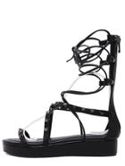 Romwe Studded Lace-up Gladiator Sandals - Black