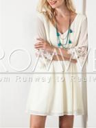 Romwe White Half Sleeve V Neck With Lace Dress