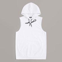 Romwe Guys Pocket Front Drawstring Hooded Top
