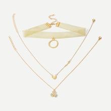 Romwe Circle & Heart Detail Chain Choker Set 3pcs