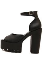 Romwe Ankle Strap Peep Toe Platform Heels - Black