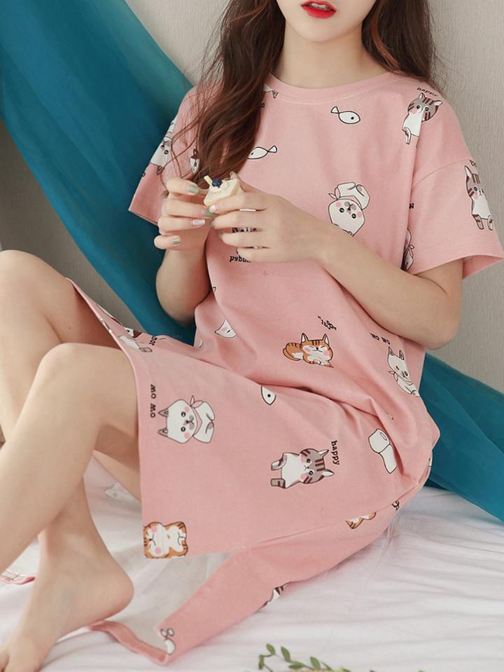 Romwe Cat Print Night Dress